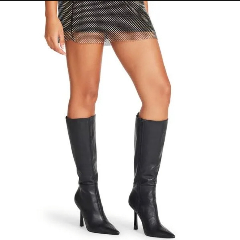 Steve Madden Kathleen Black Leather Stiletto boots